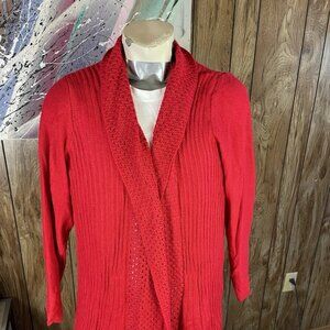 🎁 Kim Rogers Curvy Red Knit Open Front Cardigan Sweater Womens Plus 3X